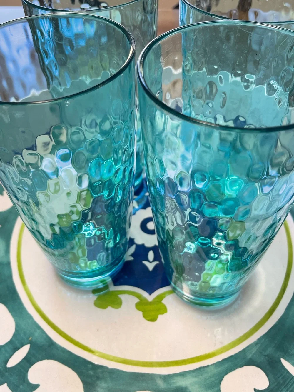 Blue Textured Glass Tumbler Set with tray